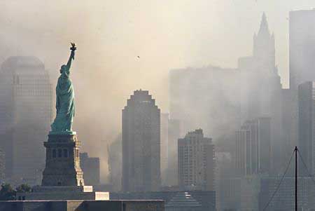 Lady Liberty watches over a wounded city.